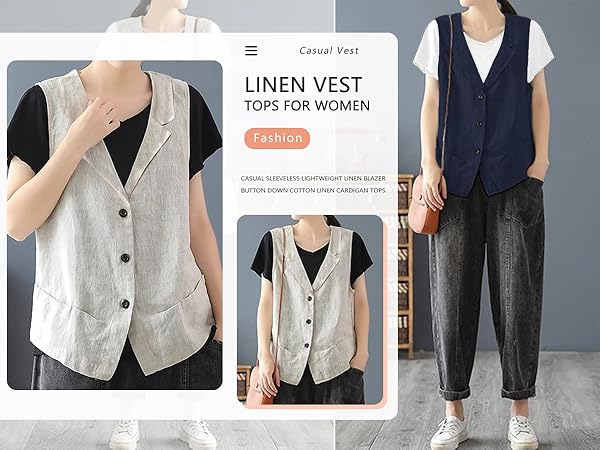 linen vest tops for women