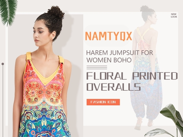 Harem Jumpsuit for Women Boho Floral Beach Tie Dye Backless Jumpsuit Rompers