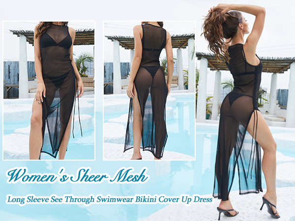 women sheer mesh dress