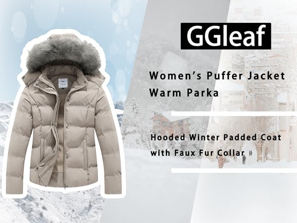 GGleaf Women''s Hooded Warm Winter Coat Quilted Thicken Puffer Jacket with Removable Fur Hood