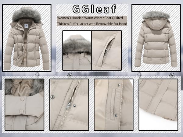 GGleaf Women''s Hooded Warm Winter Coat Quilted Thicken Puffer Jacket with Removable Fur Hood