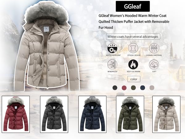 GGleaf Women''s Hooded Warm Winter Coat Quilted Thicken Puffer Jacket with Removable Fur Hood