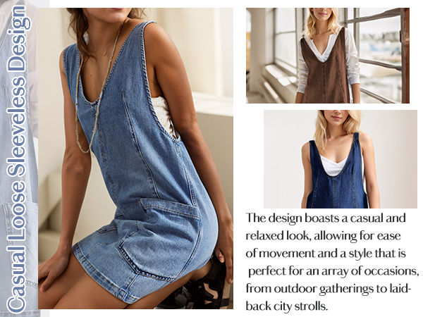 Denim Overall Dress Sleeveless free Summer Jean Dress High Roller Skirtall with Pockets for people