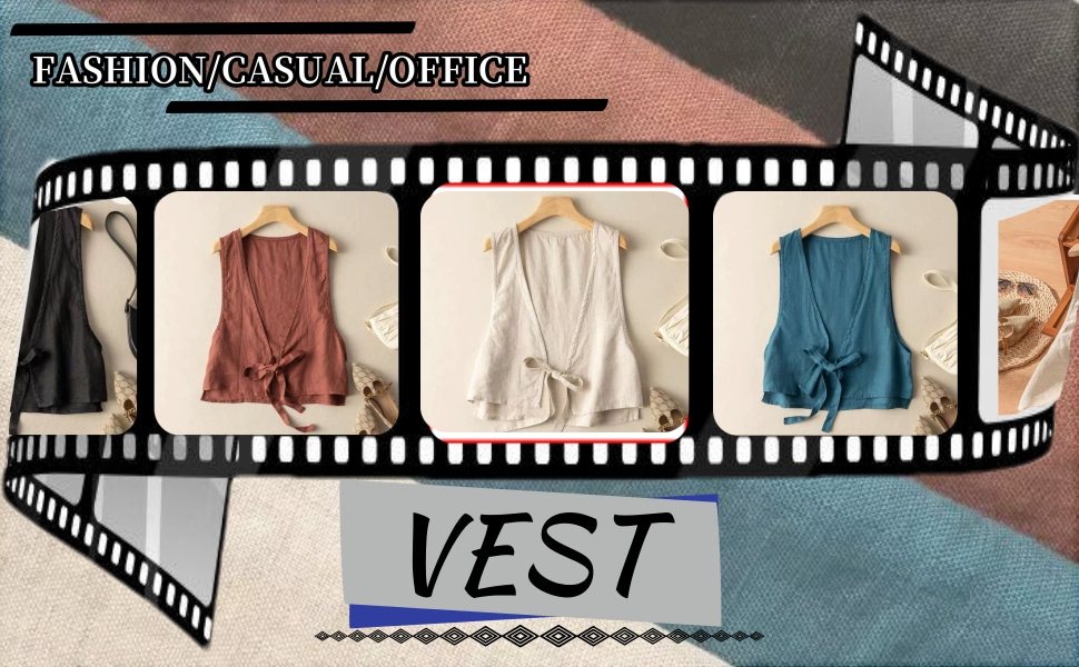 Womens Cotton Linen Vest Casual Loose V Neck Sleeveless  Versatile Vests Jacket Blazer Waistcoat 