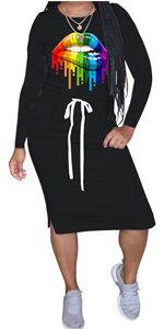 Sexy Women&#39;s Plus Size Casual Lip Dress Long Sleeves with Pockets Party Club