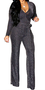 Plus size women''s fashionable shiny jumpsuit