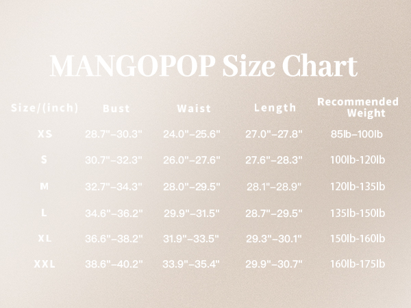 bodysuits size chart