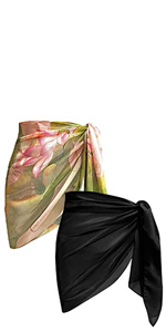 2pc Short Sarong Floral + Black