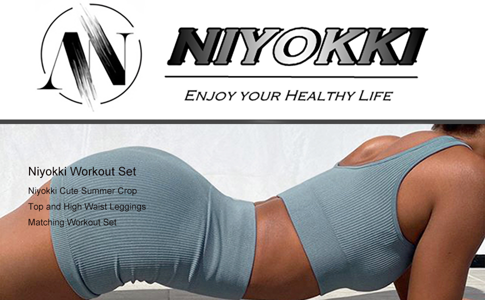 Niyokki Cute Summer Crop Top and High Waist Leggings Matching Workout Set