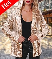 Women&#39;s Shiny Sequin Open Front Blazer Coat Lapel Long Sleeve Cardigan Jacket