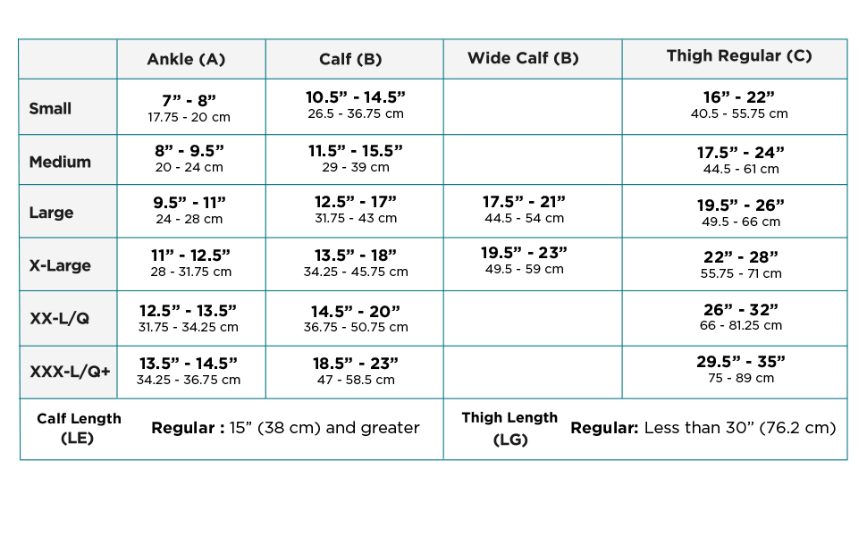 AW Sheer Support Size Chart