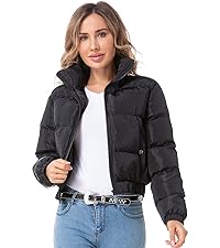 Puffer Jacket Womens Casual Long Sleeve Bomber Jacket Full Zip Padded Winter Coat