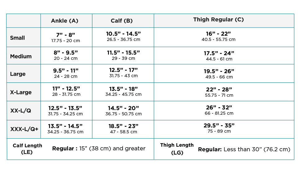 Ames Walker Sheer Support Compression Hosiery Size Chart