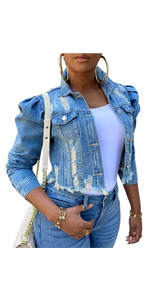 Puff sleeve denim jacket