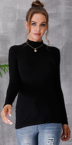 Mock Turtle Neck Long Sleeve Pullover Tops Soft T-Shirts Black