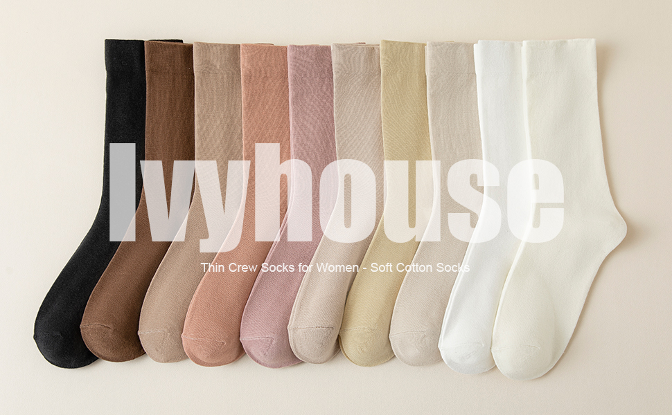 Ivyhouse Thin Crew Socks for Women - Soft Cotton Socks