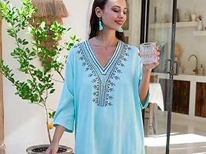 short aqua embroidered cover up