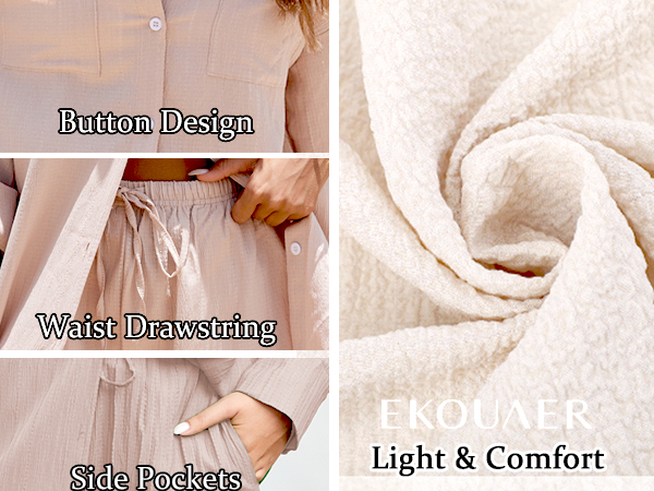 Ekouaer Lounge Sets for Women Comfy Shirt and Shorts Sets