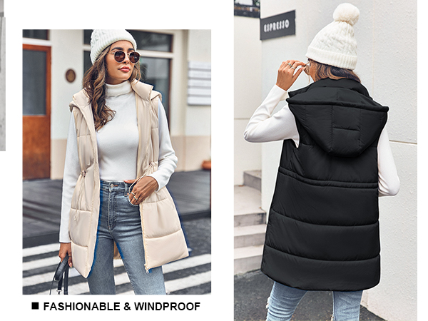 long quilted puffer vest for women office