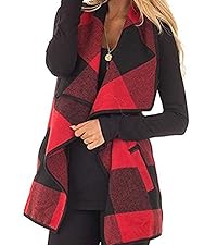 Womens buffalo Plaid Vest Casual Lapel Open Front Sleeveless Cardigan Jacket Coat with Pockets