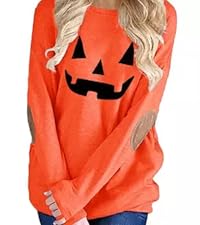 Womens Halloween Shirts Pumpkin Sweatshirt Long Sleeve Slouchy Pullover Tops