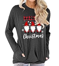 Christmas Shirt For Women Funny Long Sleeve Tops With Pockets