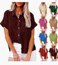 Womens Cotton Linen Button Down Shirt 