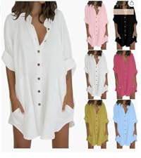 Womens Cotton Linen Button Down Shirt 