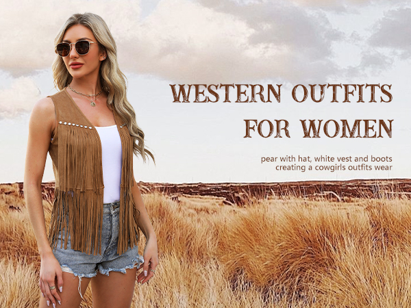 Western Vest with Fringe Cowgirls Outfits for Women Caual Dressy