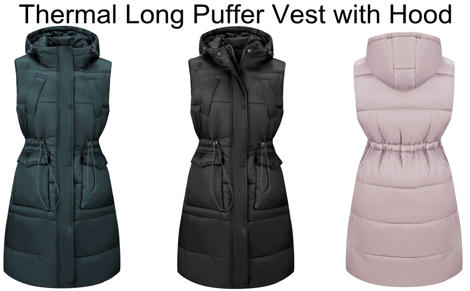 Puffer Vest Women Quilted Vest Long Puffy Vest Outerwear Hooded 1