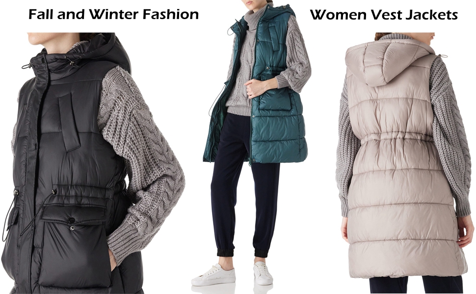 Puffer Vest Women Quilted Vest Long Puffy Vest Outerwear Hooded 5