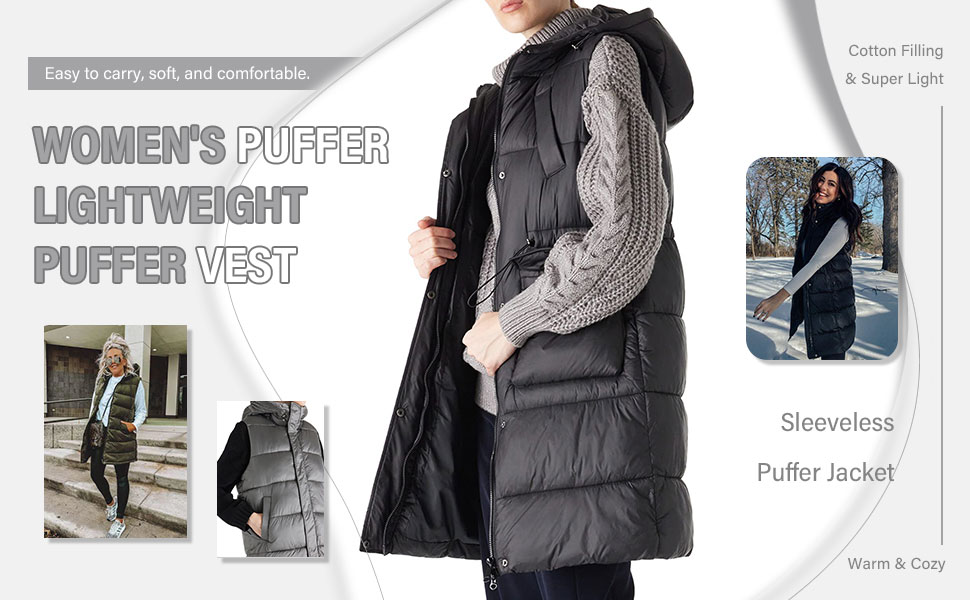 Puffer Vest Women Quilted Vest Long Puffy Vest Outerwear Hooded 6