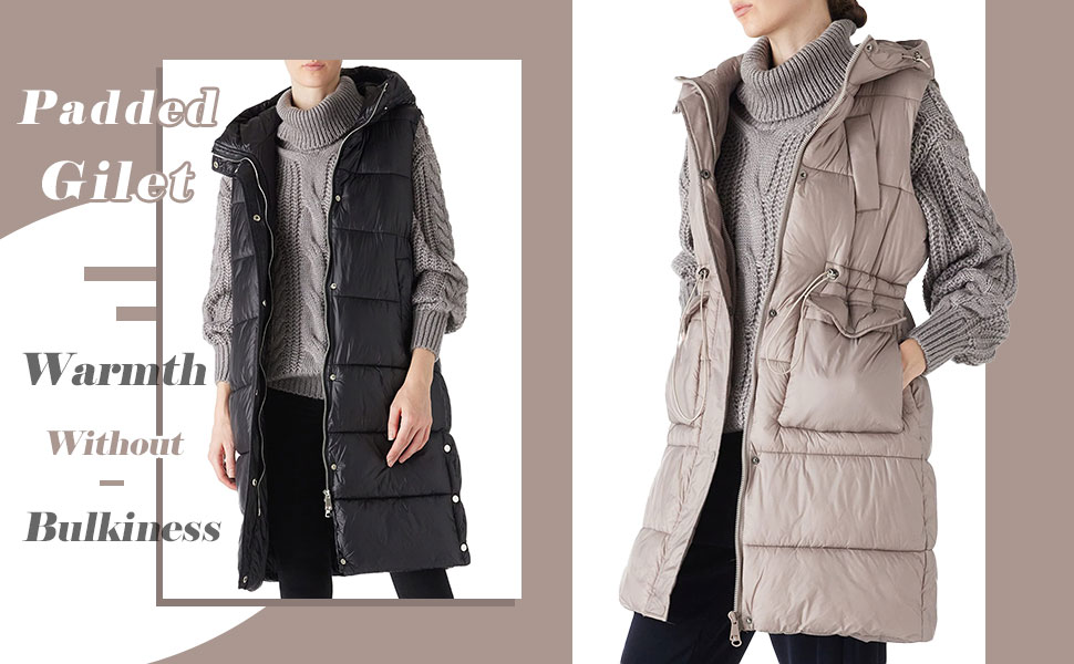 Puffer Vest Women Quilted Vest Long Puffy Vest Outerwear Hooded 7