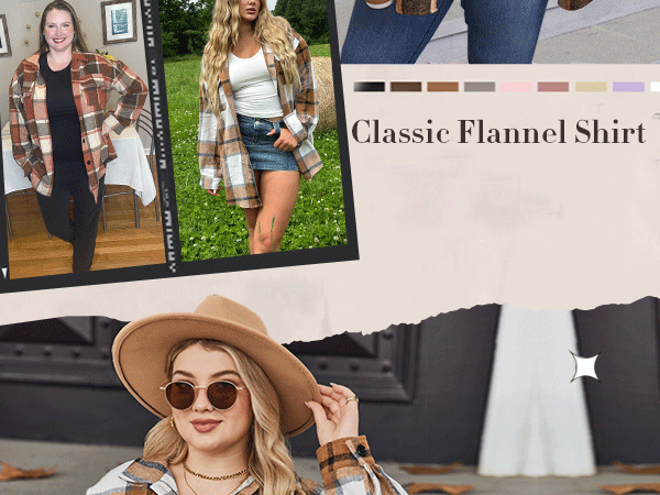 Women''s Plus Size Flannel Plaid Shacket