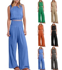 Two Piece Summer Sets for Women Dressy Casual Outfits Sleeveless Tops Wide Leg Pants