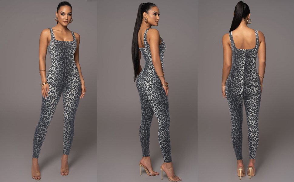 Leopard Print One Piece Jumpsuits 