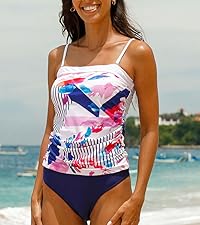 Roselychic Two Piece Tankini Swimsuits for Women Bandeau Tummy Control Bathing Suits with Bottoms