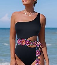 Roselychic Women One Piece One Shoulder Swimsuits Tie Side Cut Out Bathing Suits Monokini Swimwear