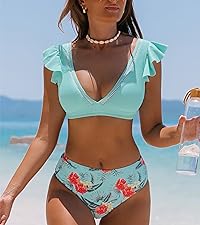 Roselychic Two Piece Bikini Sets for Women Modest High Waisted Swimsuits Push Up Floral Bathing Suit