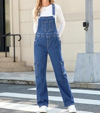 luvamia Cargo Jean Overalls for Women Wide Leg Bib Utility Stretchy Denim Jumpsuit Overall