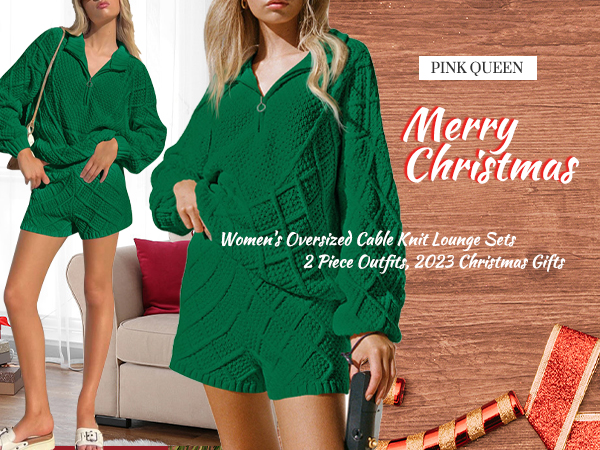 Women''s Oversized Cable Knit Lounge Sets  2 Piece Outfits