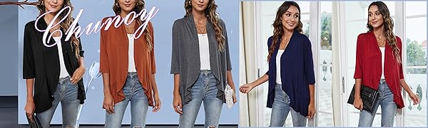 Women''s Casual Lightweight Open Front Kimono Cardigans Draped Ruffles 3/4 Sleeve Sweater Cardigan