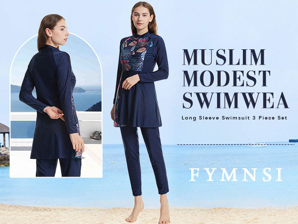 Summer Burkini Muslim Swimwear Female Two-Piece Set Swimsuit Long Sleeve Beach Swimming Suit