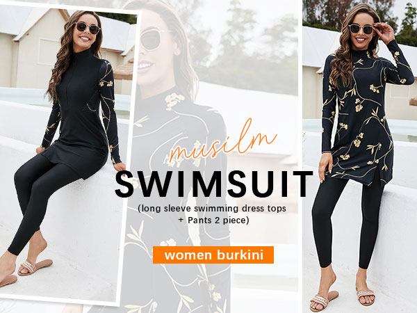 Summer Burkini Muslim Swimwear Female Two-Piece Set Swimsuit Long Sleeve Beach Swimming Suit