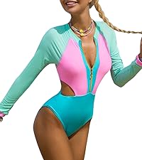 One Piece Rash Guard for Women Swimsuit Zipper Surfing Bathing Suit