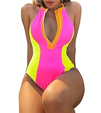 One Piece Rash Guard for Women Swimsuit Zipper Surfing Bathing Suit