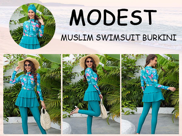 Women Muslim Swimwear Long Sleeve Burkini Full Cover Hijab Swimsuit