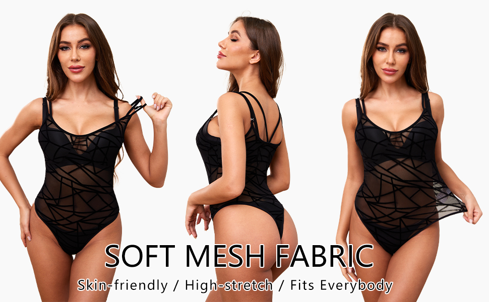 Womens Tank Tops Sheer Mesh Black Bodysuit Tops Clubwear Cami