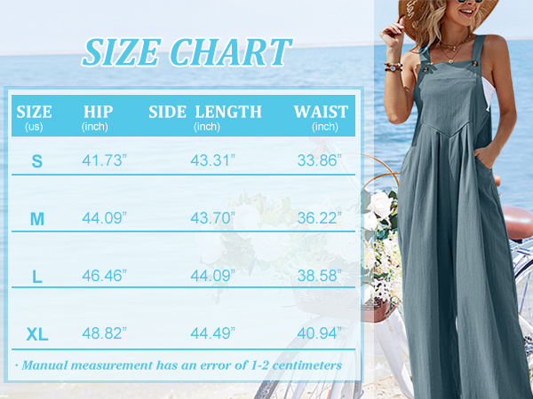 Women Summer Sleeveless Bib Overalls Baggy Wide Leg Jumpsuit with Pockets Boho Rompers Outfits