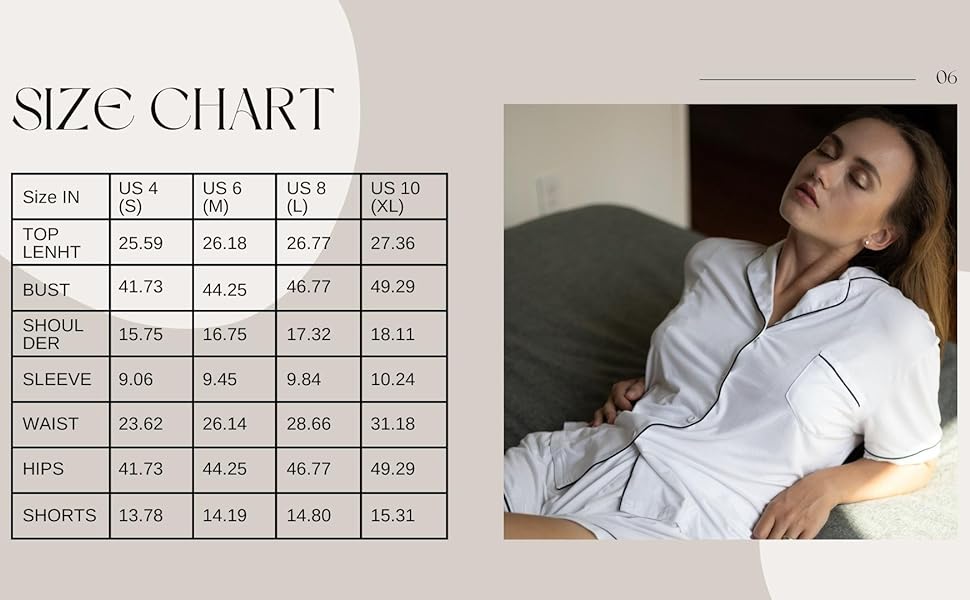 Size chart for both sets